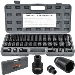 NASADKI UDAROWE HEX 1/2 CR-V 35SZT 38MM 78MM DO KLUCZA UDAR WALIZKA ZESTAW