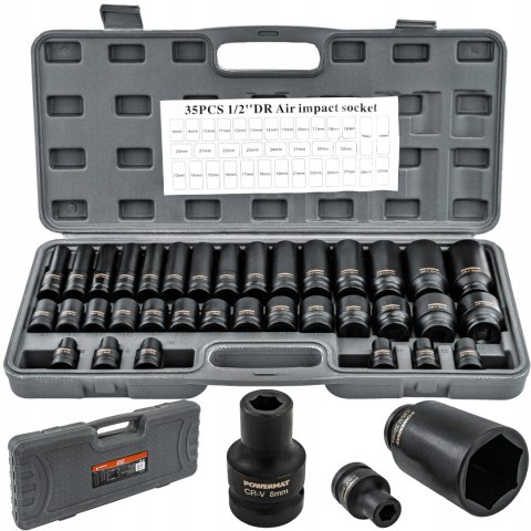 NASADKI UDAROWE HEX 1/2 CR-V 35SZT 38MM 78MM DO KLUCZA UDAR WALIZKA ZESTAW