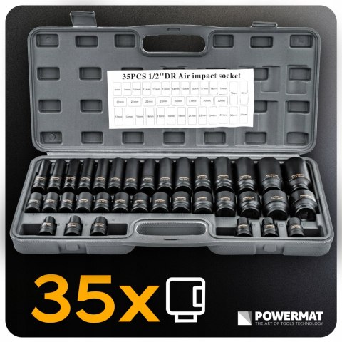 NASADKI UDAROWE HEX 1/2 CR-V 35SZT 38MM 78MM DO KLUCZA UDAR WALIZKA ZESTAW