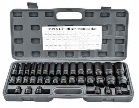 NASADKI UDAROWE HEX 1/2 CR-V 35SZT 38MM 78MM DO KLUCZA UDAR WALIZKA ZESTAW