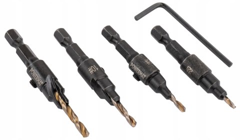 WIERTŁA Z POGŁĘBIACZEM GZYMKĄ 4 SZT HSS FAZOWNIK DO DREWNA SKLEJKI MDF PCV