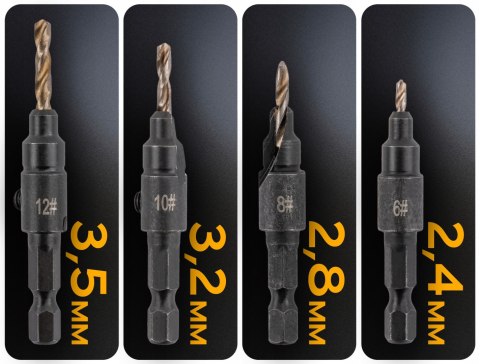 WIERTŁA Z POGŁĘBIACZEM GZYMKĄ 4 SZT HSS FAZOWNIK DO DREWNA SKLEJKI MDF PCV