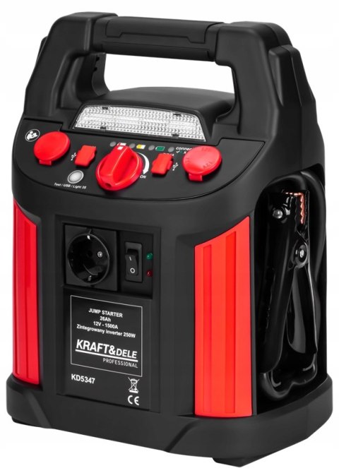 JUMP-STARTER ROZRUCH ROZRUCHOWY 1200/700A 26Ah 12V INWERTER + OŚWIETLENIE