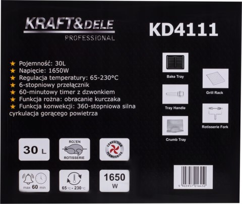 KUCHENKA ELEKTRYCZNA 30L 1650W FUNKCJA ROŻNA+AKCESORIA