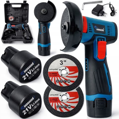 SZLIFIERKA KĄTOWA DO CIĘCIA AKUMULATOROWA 19500 RPM 2XTARCZA 2xAKU 21V