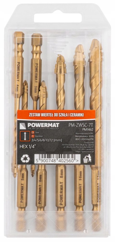 UNIWERSALNE WIERTŁA MIMOŚRODOWE CZTEROOSTRZOWE 7 SZTUK DO CERAMIKI SZKŁA