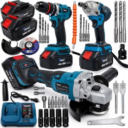 ZESTAW 3w1 WKRĘTARKA SZLIFIERKA KĄTOWA KLUCZ UDAROWY AKUMULATOROWA 36V 2AKU