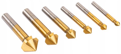 ZESTAW POGŁĘBIACZY STOŻKOWYCH HSS 90° 6SZT DO FAZOWANIA I POGŁĘBIANIA FREZ