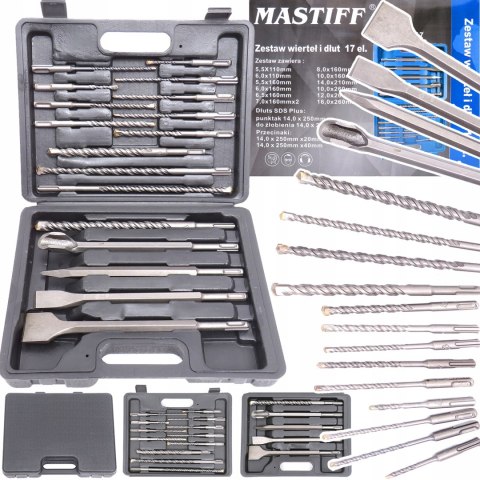 WIERTŁA DŁUTA DO BETONU SDS+ SDS Plus ZESTAW WIERTEŁ I DŁUT 17 ELEMENTÓW