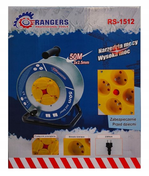 Przedłużacz bębnowy, ogrodowy RANGERS 50 m 4 szt. gniazd czarny