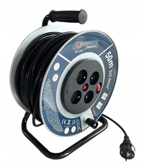 Przedłużacz bębnowy, ogrodowy RANGERS 50 m 4 szt. gniazd niebieski