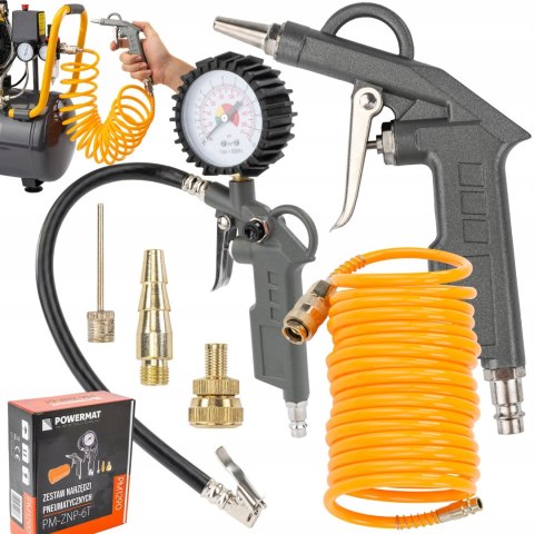 ZESTAW NARZĘDZI PNEUMATYCZNYCH DO KOMPRESORA SPRĘŻARKI WĄŻ AKCESORIA 6 EL.