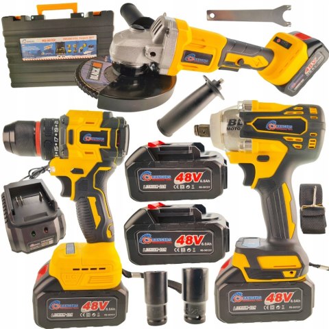 Zestaw narzędzi akumulatorowych 3W1 6Ah WKRĘTARKA SZLIFIERKA KLUCZ 48V