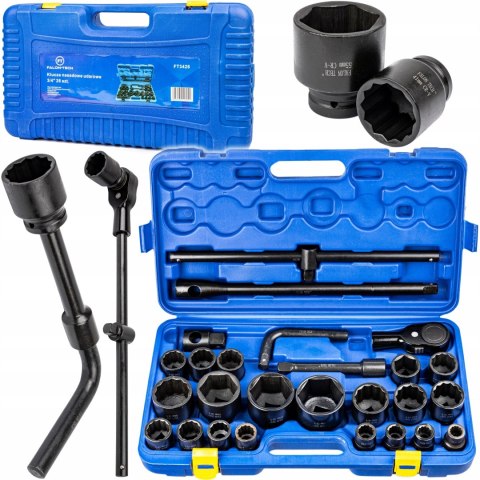 KLUCZE NASADOWE NASADKI UDAROWE Cr-V DO KÓŁ ZESTAW 26el. 3/4" 1"