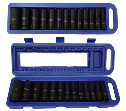 NASADKI UDAROWE 1/2" DŁUGIE 13 szt 10-32 mm NASADKA