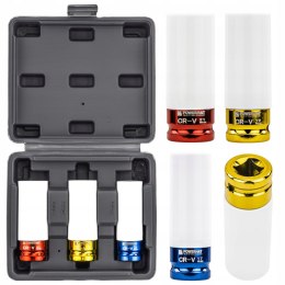 ZESTAW NASADEK UDAROWYCH DO FELG ALUMINIOWYCH 17/19/21 MM KOLOROWE 3 SZT