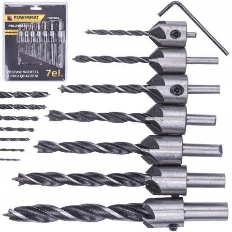 Zestaw WIERTEŁ do Drewna z Pogłębiaczem Wiertła 7