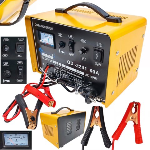 ROZRUCH 12/24V PROSTOWNIK SAMOCHODOWY Z ROZRUCHEM DO ŁADOWANIA MOCNY 60A