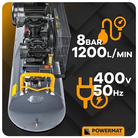 KOMPRESOR OLEJOWY 300L 8 BAR SPRĘŻARKA 400V 1200l/min + WĄŻ
