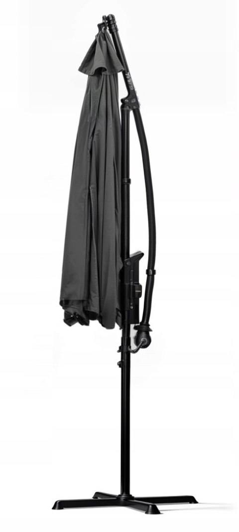 PARASOL OGRODOWY SZARY DUŻY SKŁĄDANY REGULOWANY Z WYSIEGNIKIEM 350CM 3,5M