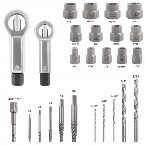 WYKRĘTAKI DO ZERWANYCH URWANYCH ŚRUB / SZPILEK I NAKRĘTEK 26 ELEMENTÓW