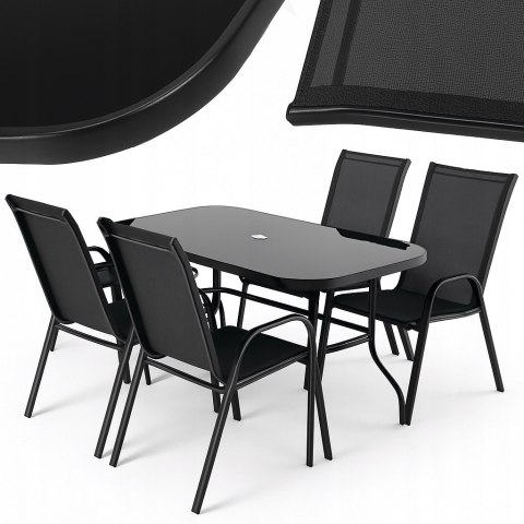 ZESTAW MEBLI DO OGRODU TARASU STÓŁ 120X72 4x KRZESŁA Black OGRODOWYCH