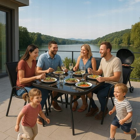 ZESTAW MEBLI DO OGRODU TARASU STÓŁ 120X72 4x KRZESŁA Black OGRODOWYCH