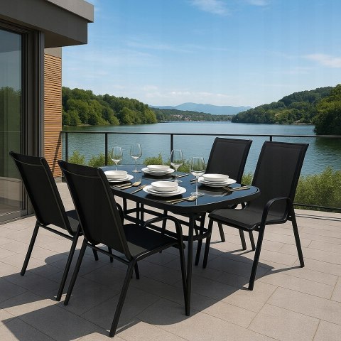 ZESTAW MEBLI DO OGRODU TARASU STÓŁ 120X72 4x KRZESŁA Black OGRODOWYCH