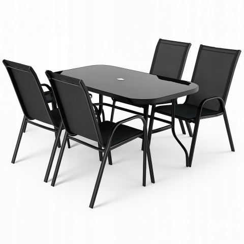 ZESTAW MEBLI DO OGRODU TARASU STÓŁ 120X72 4x KRZESŁA Black OGRODOWYCH