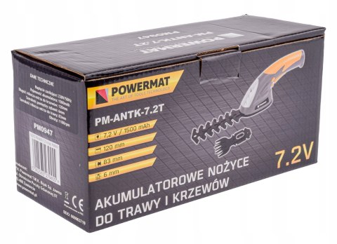 POWERMAT AKUMULATOROWE NOŻYCE TRAWY KRZEWÓW ŻYWOPŁOTU 7.2V PM-ANTK-7.2T