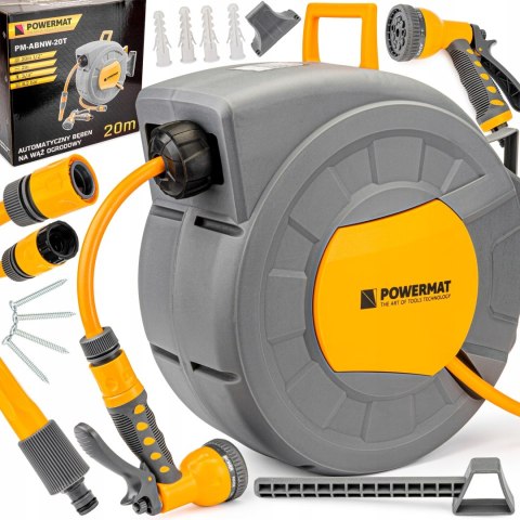 AUTOMATYCZNY BĘBEN ZWIJACZ NA WĄŻ OGRODOWY NAŚCIENNY 1/2 20m + PISTOLET PRO