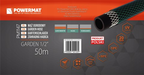 WĄŻ OGRODOWY 3-WARSTWOWY 20BAR 1/2" 50M DO PODLEWANIA PCV PRODUKT POLSKI