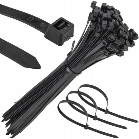 MOCNE OPASKI ZACISKOWE KABLOWE TRYTKI CZARNE TAŚMA 7.6X380MM 100SZT TRYTKI