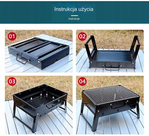 GRILL SKŁADANY TURYSTYCZNY WALIZKA PRZENOŚNY OGRODOWY WĘGLOWY Z UCHWYTEM