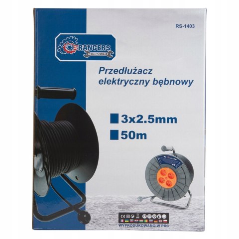 PRZEDŁUŻACZ NA BĘBNIE 3x2,5 50m BĘBNOWY BUDOWLANY ZWIJAK OGRODOWY